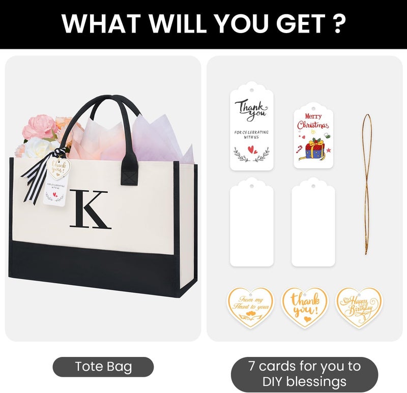 BAGAIL Initial Tote Bag, Personalized Birthday Gifts for Women, Teacher, Friends, Mom, Wedding, Monogrammed Beach Bag - Image 2